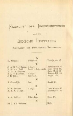 Naamlijst der Ingeschrevenen aan de Indische Instelling niet-leden der Indologische Vereeniging