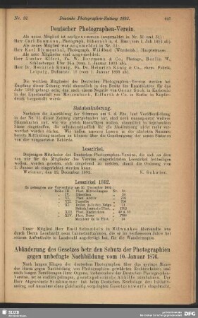 Abänderung des Gesetzes betr. den Schutz der Photographien gegen unbefugte Nachbildung vom 10. Januar 1876