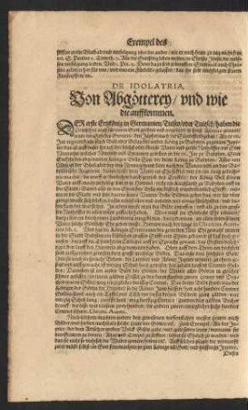 De Idolatria. Von Abgötterey/ und wie die auffkommen.