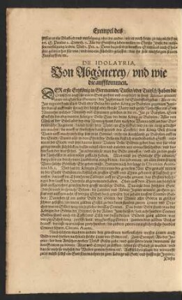De Idolatria. Von Abgötterey/ und wie die auffkommen.