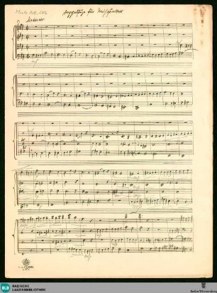 Fugues - Mus. Hs. 1418,233 : vl (2), vla, vlc; b; KauS p.116