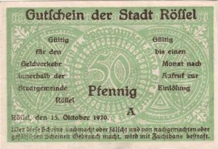 Notgeld der Gemeinde Rössel in Ostpreußen
