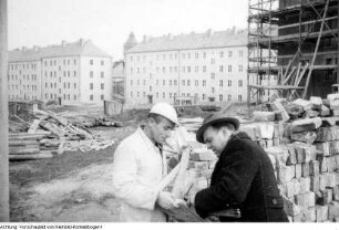 Dresden, Südvorstadt. Regensburger Straße, Münchner Straße, Wohnungsbau, Januar 1954