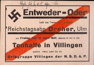 "Entweder - oder!" Versammlung der NSDAP-Ortsgruppe Villingen