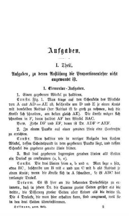 I. Theil. Aufgaben, zu deren Auflösung die Proportionenlehre nicht angewandt ist.