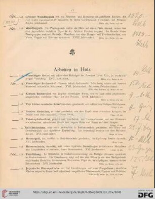 Arbeiten in Holz (Nr. 143-154)