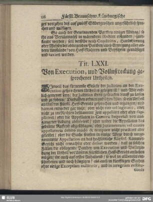 Tit. LXXI. Von Execution, und Vollnstreckung gesprochener Urtheilen