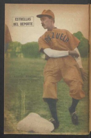 Adafel Rincon, capitán del equipo de Venezuela, campeón de beisbol de 1951 - [Fotografía] : Estrellas del deporte