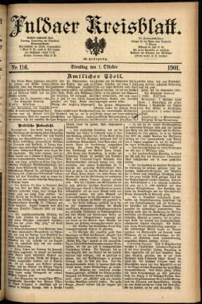 Erste Ausgabe vom Dienstag, den 01. Oktober 1901.