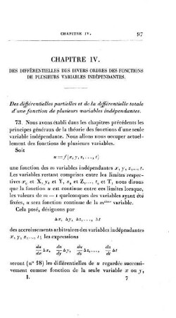 Chapitre IV - VI. Divers Ordres des Fonctions de Plusieurs Variables Indépendantes. Des Fonctions en Séries. Théorie des Maxima et des Minima.