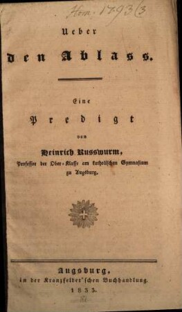 Ueber den Ablass : eine Predigt