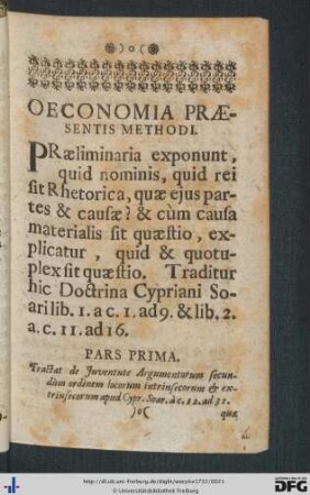 Oeconomia Praesentis Methodi.