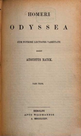 Homerica carmina, 2,1. Vol. II. Odyssea ; Ps. prior