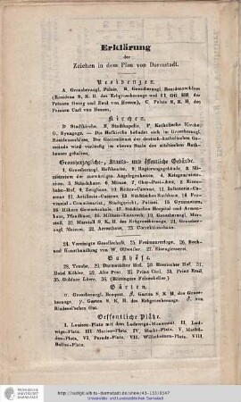 Erklärung der Zeichen im Plan von Darmstadt