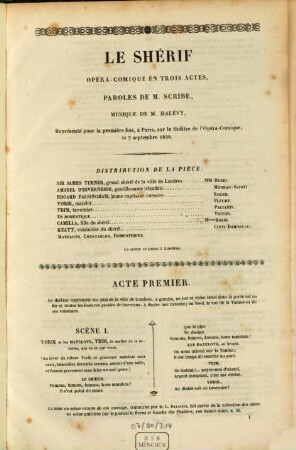 Le shérif : opéra-comique en trois actes