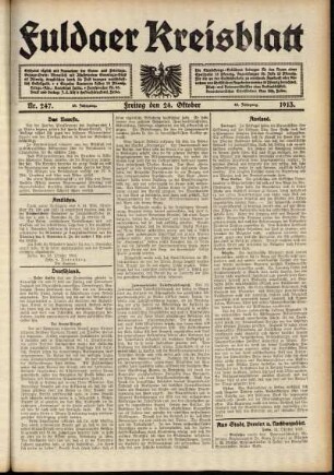 Erste Ausgabe vom Freitag, den 24. Oktober 1913.
