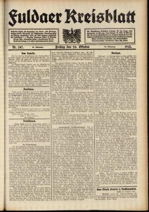 Erste Ausgabe vom Freitag, den 24. Oktober 1913.