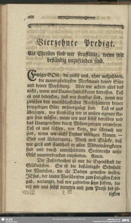 Vierzehnte Predigt. Als Christen sind wir straffällig, wenn wir beständig unzufrieden sind