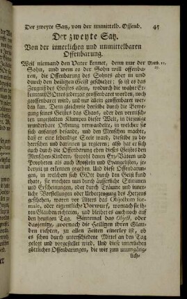 Der zweyte Satz. Von der innerlichen und unmittelbaren Offenbarung.