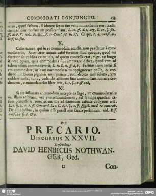 De Precario, Discursus XXXVII. Defendens David Henricus Nothwanger, Ged.