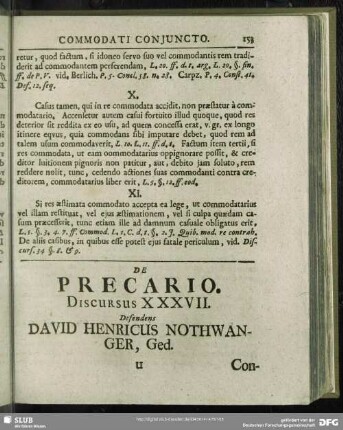 De Precario, Discursus XXXVII. Defendens David Henricus Nothwanger, Ged.