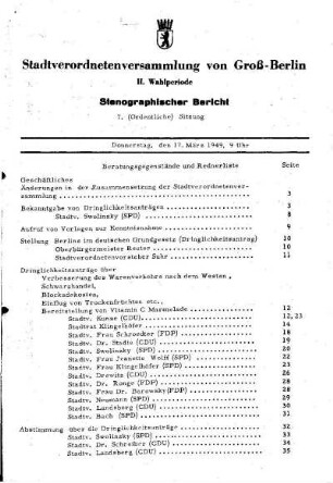 Nr. 7, 17. März 1949, Ordentliche Sitzung