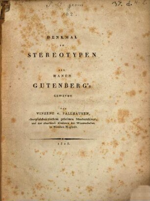 Denkmal in Stereotypen : den Manen Gutenberg's geweyht