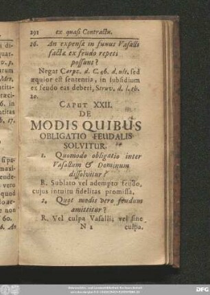 Caput XXII. De Modis Quibus Obligatio Feudali Solvitur.