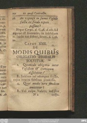 Caput XXII. De Modis Quibus Obligatio Feudali Solvitur.