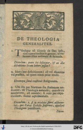 De Theologia Generaliter.