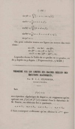 Théorème sur les limites des racines réelles des équations algébriques.