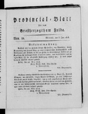 Num. 22, Ausgabe vom 3. Juni 1818