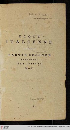 Ecole italienne. Partie seconde contenant les lettres N-Z (Nr. 2955-5593)