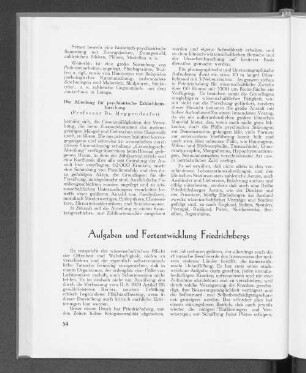 Aufgaben und Fortentwicklung Friedrichsbergs