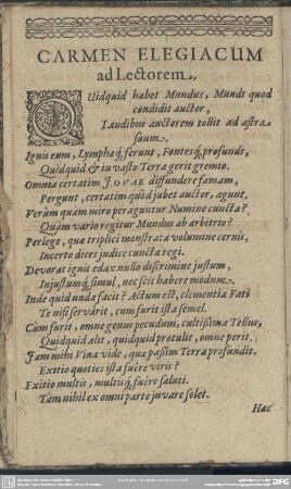 Carmen Elegiacum ad Lectorem