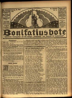 Erste Ausgabe vom Sonntag, den 22. Mai 1921.