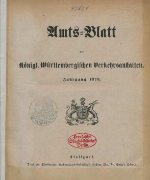 1876: Amtsblatt der Württembergischen Verkehrsanstalten