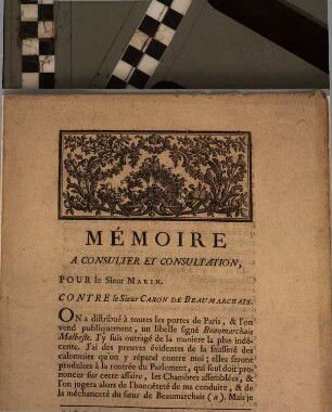 Mémoire A Consulter Et Consultation, Pour le sieur Marin, Contre le Sieur Caron de Beaumarchais