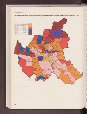 Durchschnittlicher Jahresbruttolohn je Lohnsteuerfall in den Hamburger Stadtteilen 1977