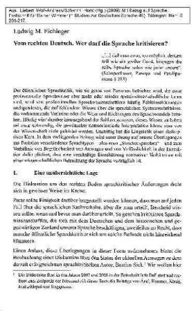 Vom rechten Deutsch : wer darf die Sprache kritisieren?