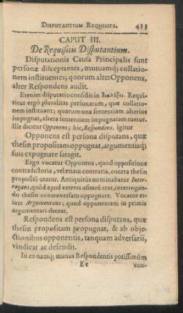 Caput III. De Requisitis Disputantium