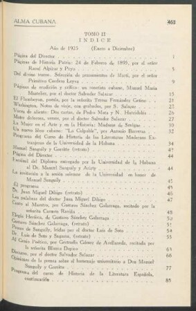 Índice del tomo II, Año de 1925. - (Enero a Diciembre)
