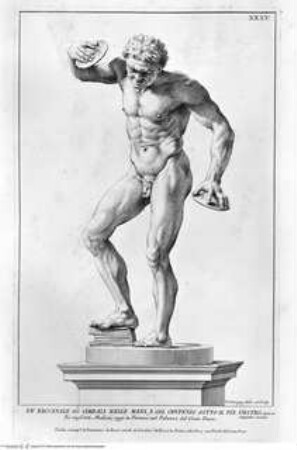Raccolta di statue antiche e moderne / data in luce sotto i gloriosi auspicj di N.S. Papa Clemente XI. da Domenico de Rossi. Illustrata colle sposizioni a ciascheduna immagine di Paolo Alessandro Maffei Roma : Stamperia alla Pace Domenico de Rossi, 1704.Tanzender Faun (Tafel XXXV) - Raccolta di statue antiche e moderne...