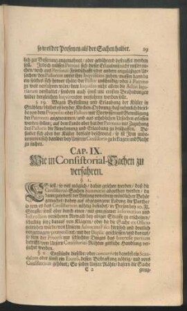 Cap. IX. Wie in Consistorial-sachen zu verfahren.