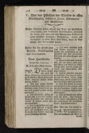 V. Von den Pflichten der Christen in allen Gesellschaften, besonderen Zeiten, Lebensarten und Umständen.
