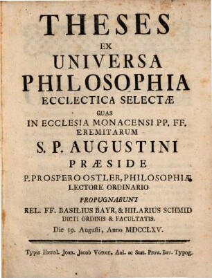 Theses ex universa philosophia ecclesiastica selectae