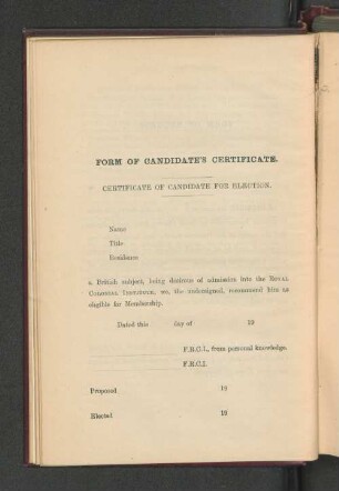 Form of Candidate´s Certificate.