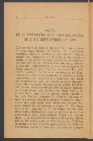 Acta de Independencia de San Salvador de 21 de septiembre de 1821.