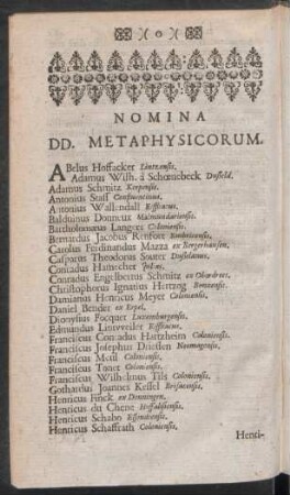 Nomina DD. Metaphysicorum