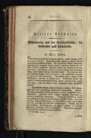 Dritter Abschnitt: Miscellaneen aus der Naturgeschichte, der Geschichte und Philosophie